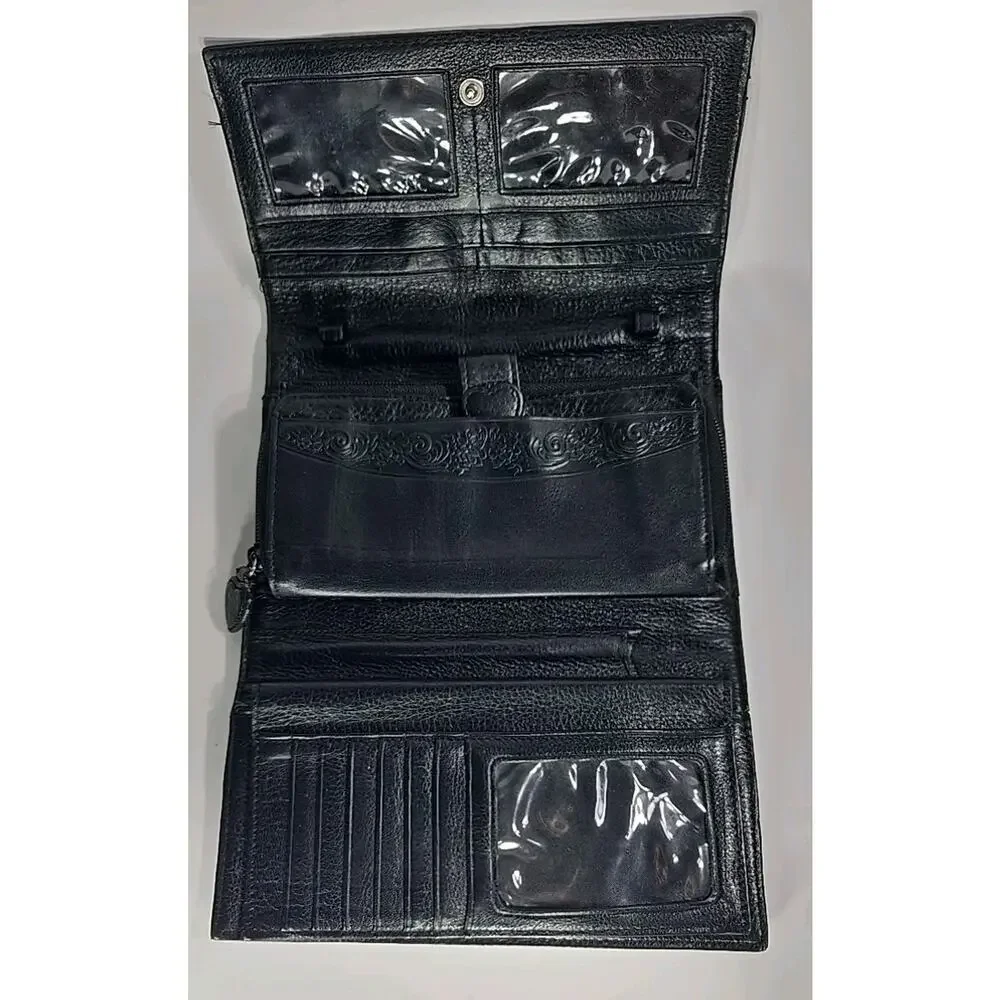 VTG Brighton Black & Brown Croc Embossed Leather Checkbook-‎ Wallet 90's